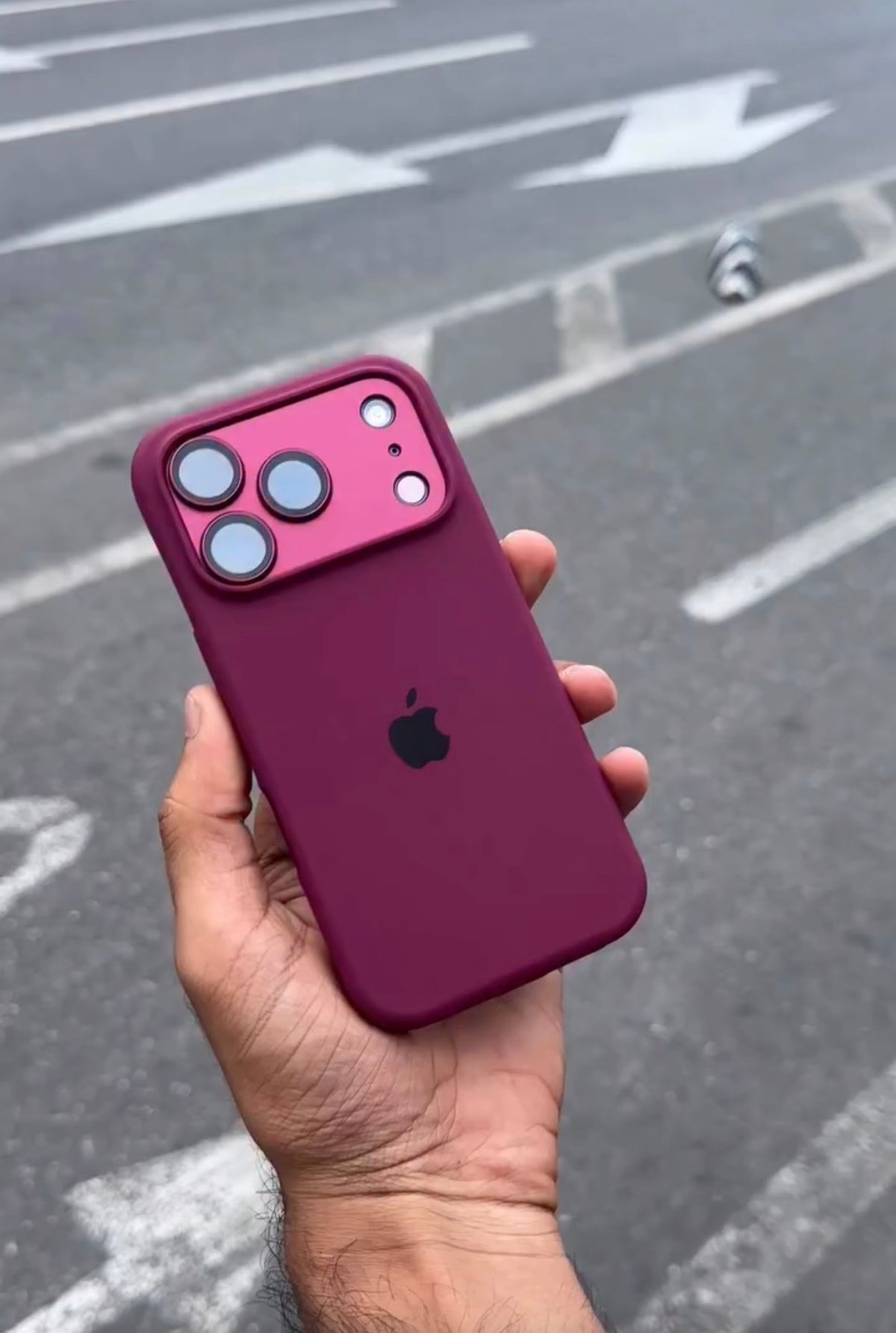Burgundy Apple Logo Silicone Case With Convertor Lens To 18 Series