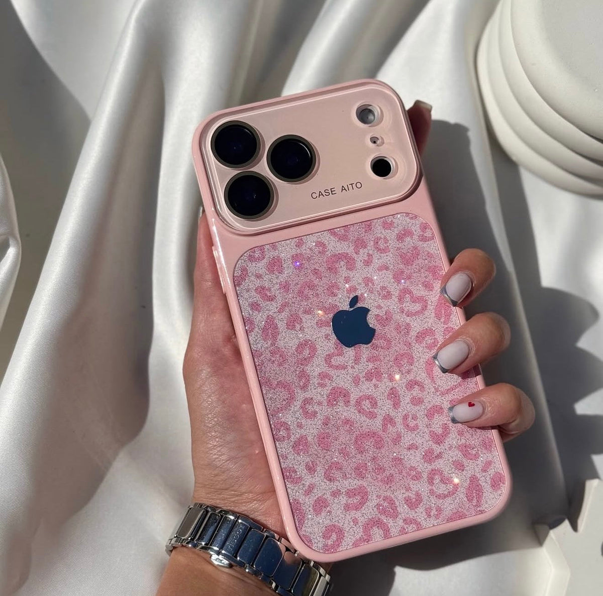 Pink Cute Cheetah Glitter Case